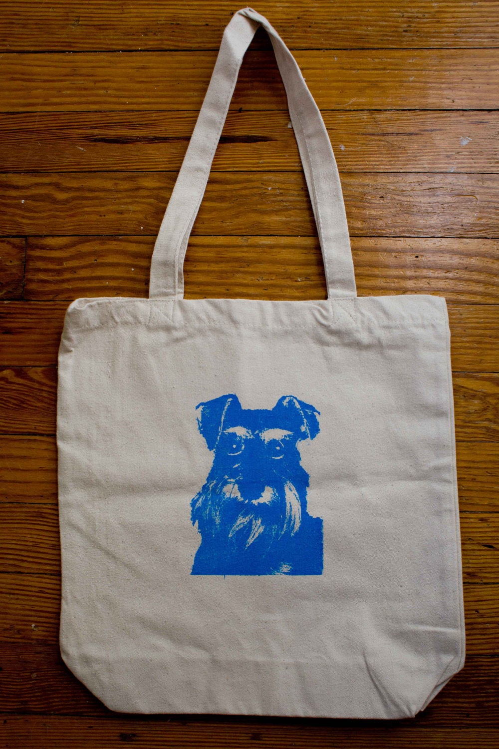 ON SALE - Schnauzer Tote Bag, screen print, Natural Cotton Canvas Bag, dog portrait