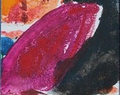 Original print magenta purple orange  black ACEO  monoprint water media OOAK abstract organic