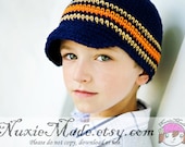 Boys Hat, Child Hat, Crochet Hat, 12-24 months Stripes Beanie with Brim- navy, camel, orange, newsboy, Free US Shipping