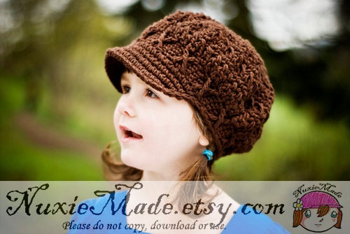 Child Hat, Girls Hat, Crochet Hat, 5T-Preteen Apple Cap Beanie , chocolate brown, newsboy newsgirl, Free US Shipping