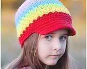 Girls Hat, Child Hat, Crochet Hat, 6-12 months L'Arc En Ciel Beanie with Brim -Bright Swirls, Free US Shipping