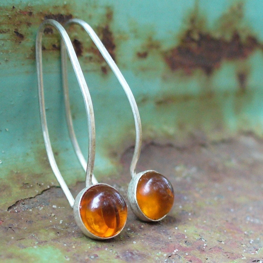 Drops of Glowing Amber Honey. Sterling and Fine Silver Earrings.  Hammered Finish.  Baltic Amber.  Sleek and Sophisticated.