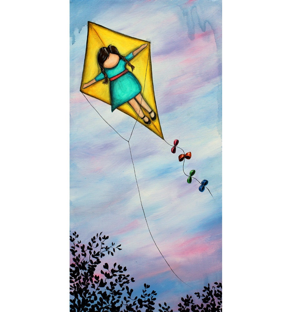 For Perspective LIMITED EDITION Giclée Art Print cute girl flying on kite