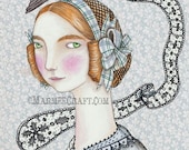 Victorian crow girl and lace art print, "The Little Lacemaker"