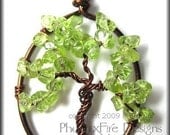 Tree of Life Pendant in Peridot Gemstone and Brown Wire