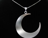 Large Crescent Moon Pendant Necklace with 18 Inch Box Chain .925 Sterling Silver