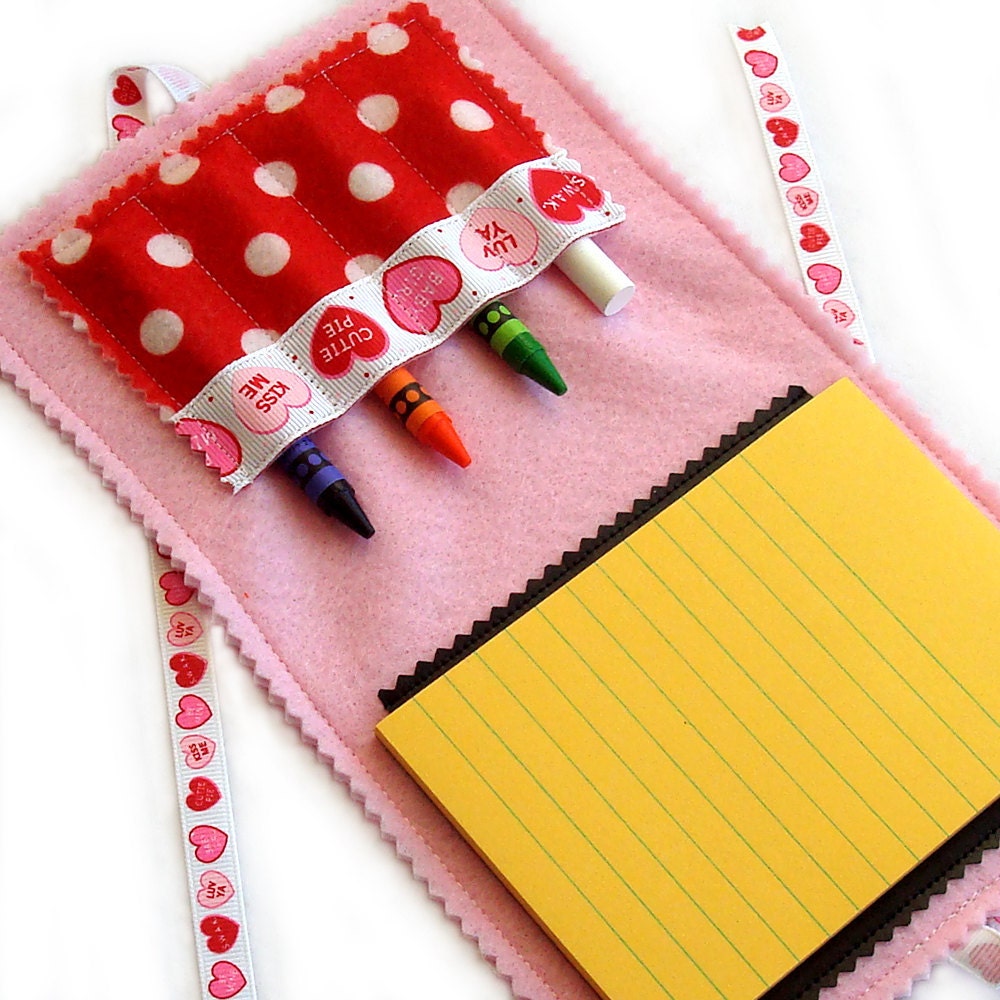 Crayon Wallet & Chalk Mat Art Folio: Valentine Hearts - coloring travel toy / travel game - art fun on the go - 20% Off Sale