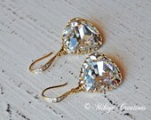 Wedding Accessories, Wedding Jewelry, Bridal Chandelier Swarovski Crystal Vintage Triangle Earrings Gold - Etta