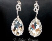 Wedding Earrings, Wedding Accessories, Bridal Jewelry, Large Bridal Chandelier Swarovski Crystal Cubic Zirconia Drop Earrings Priscilla