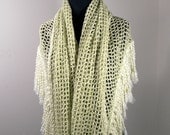 Crochet Shawl Triangle Wrap Fringe Off White, Prayer Meditation Spring Summer Fashion, Wedding, Ready to Ship FREE SHIPPING