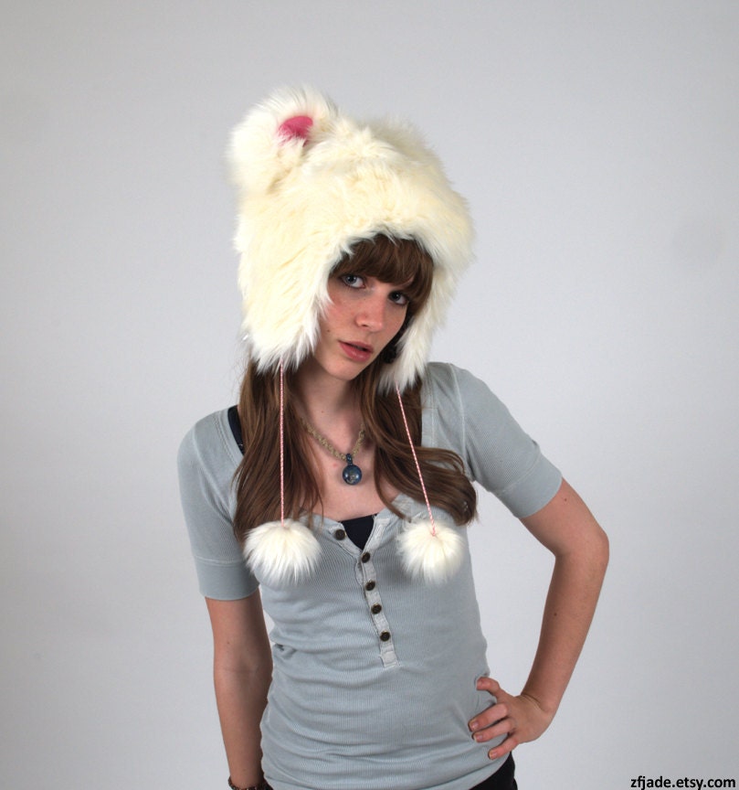 bearZie: the monster fur bear ear hat in ivory