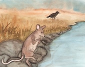 Original Watercolor Animal Painting - Mouse and the Cold Water