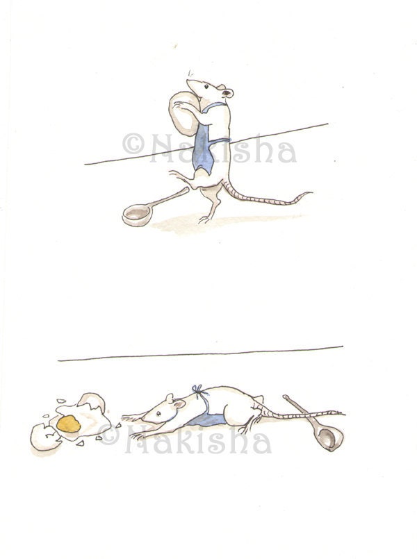 Oh No, Breaking the Egg - Original Watercolor Rat  Illustration