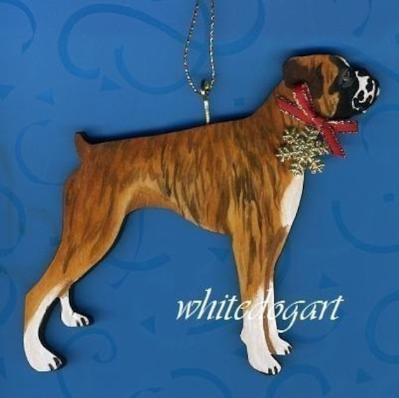 Custom Uncropped Brindle Boxer Christmas Ornament by whitedogart