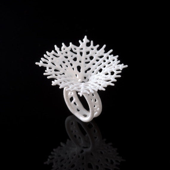 Hyphae Ring (white) 3d printed nylon jewelry