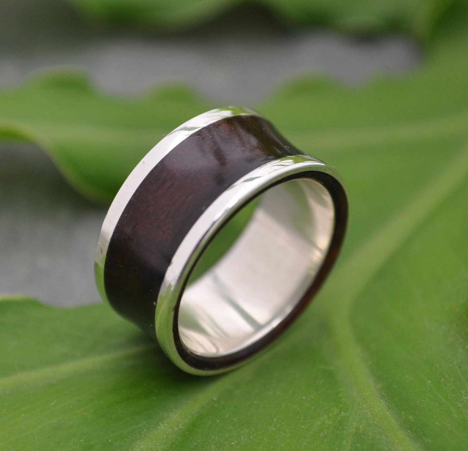 Concava Arco Wood Ring - wood and recycled sterling wedding band