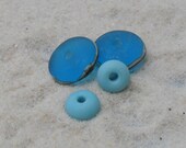 Lampwork  Disks Etched Aqua-Turquoise  Earring Pair, Handmade SRA LETEAM Glassymom