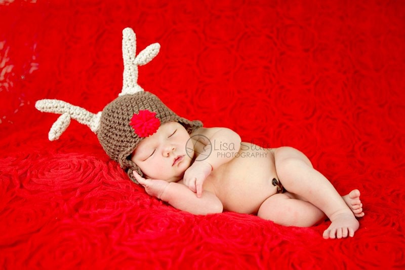 newborn hat christmas photography prop rudolf the red nose reindeer