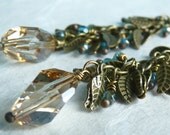 SALE - Take 50% Off - November Rain - Brass Earrings with Austrian Crystal and Czech Glass