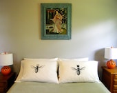 His and Hers Set of Standard/Queen Size Pillow Cases-Mothers Day Gift- King&Queen Bee- Hand Screen Printed Soft Cotton-220TC