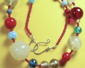 GLASS GUMBALLS Fun Patriotic Guinea Pig Necklace - OOAK & 100% Handmade - Red White Blue Beaded Photo Jewelry