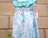 Girls Sun Dress, SALE, size 4,  Vintage Blue Floral Fabric