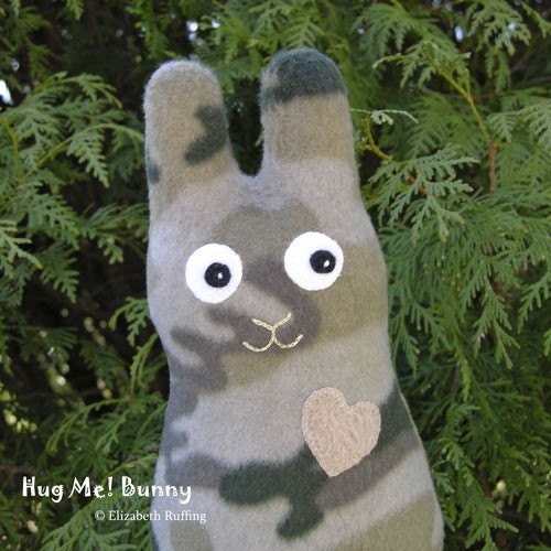 Handmade Rabbit, Stuffed Animal Plush Doll Art Toy, Camo Hug Me Bunny, Personalized Tag, Fleece, Camouflage, 9 inch, Custom-made