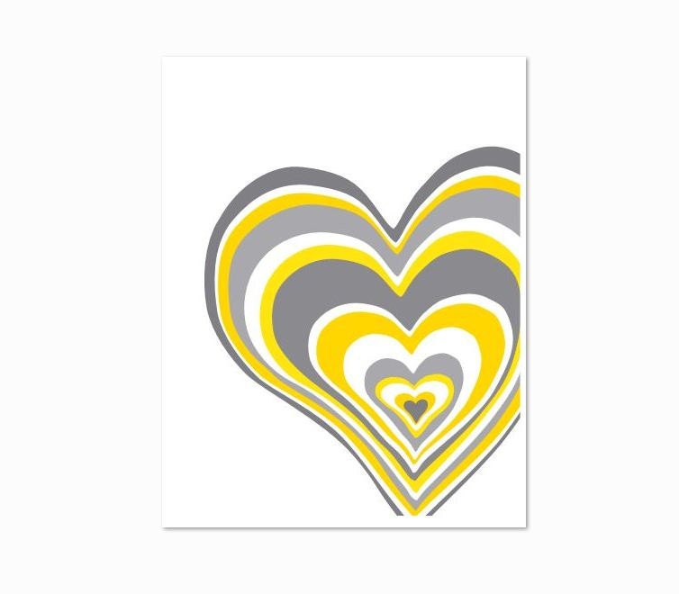 Nursery Wall Art Print - ANY COLOR - Layered Hearts for Love - Yellow and Grey Home Decor - 8x10 - I Carry Your Heart Digital Print