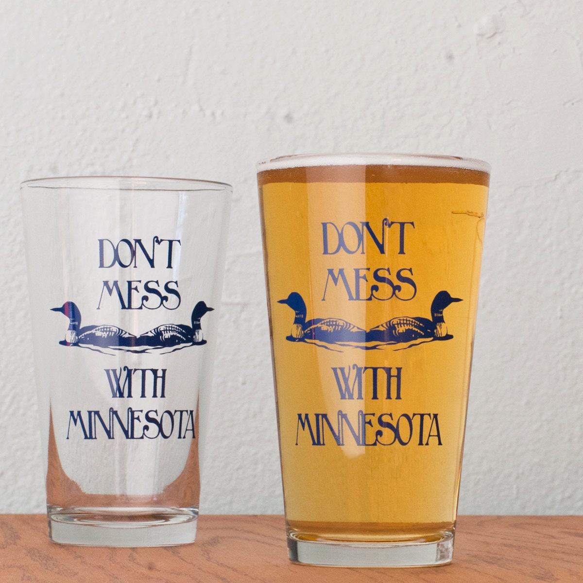 Don't Mess With Minnesota - 4 hand printed pint glasses - blue