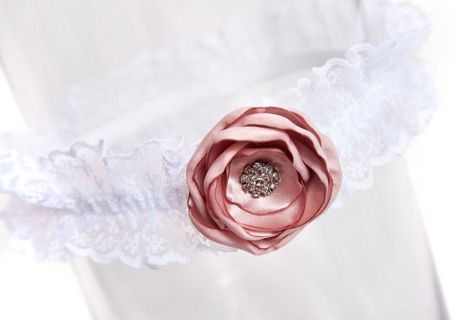 White Garter - Blush Flower Blossom Wedding Garter