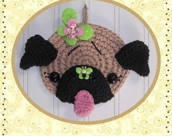 SALE Pug Dog Digital PDF Crochet Pattern  20th MCC KeyChain Doll and Pot holder Decor  by Peggytoes