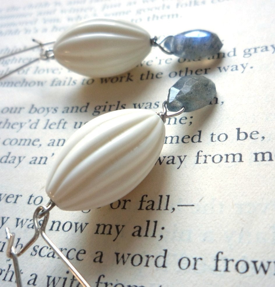labradorite earrings with white vintage beads - sydney earrings