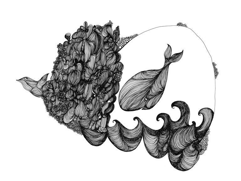 Whale of a Time 8x10 Fine Art Archival Print of Original Pen and Ink Drawing