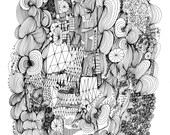 Pinwheels 8x10 Abstract Fine Art Archival Print of Original Pen and Ink Drawing