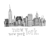 New York, New York 5x5 Print of Original Pen and Ink Drawing