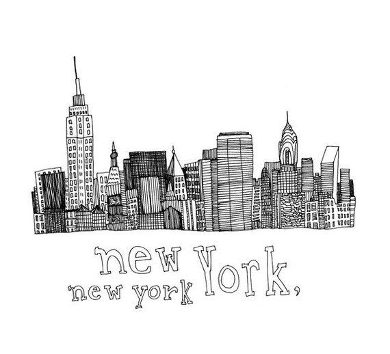 New York, New York 5x5 Print of Original Pen and Ink Drawing