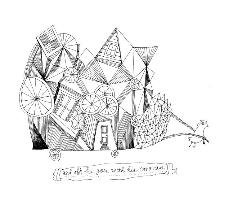 And off he goes with his caravan... 8x10 Fine Art Archival Print of Original Pen and Ink Drawing