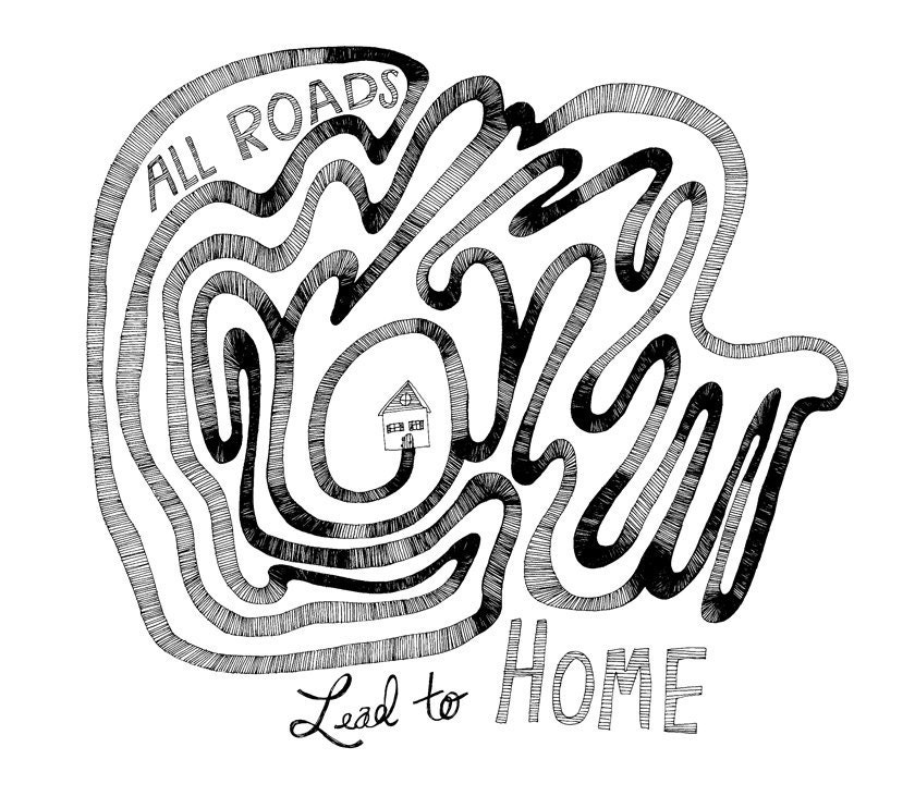 All Roads Lead to Home 8x10 Fine Art Print of Typography Quote
