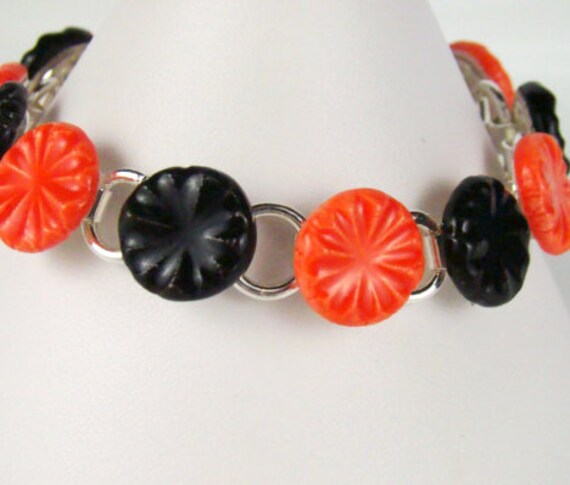Black and Orange Bracelet - Ceramic Burst - Halloween Bracelet