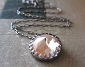 Gothic Crown Bezel Pendant in Oxidized Sterling Silver Vintage Crystal Clear