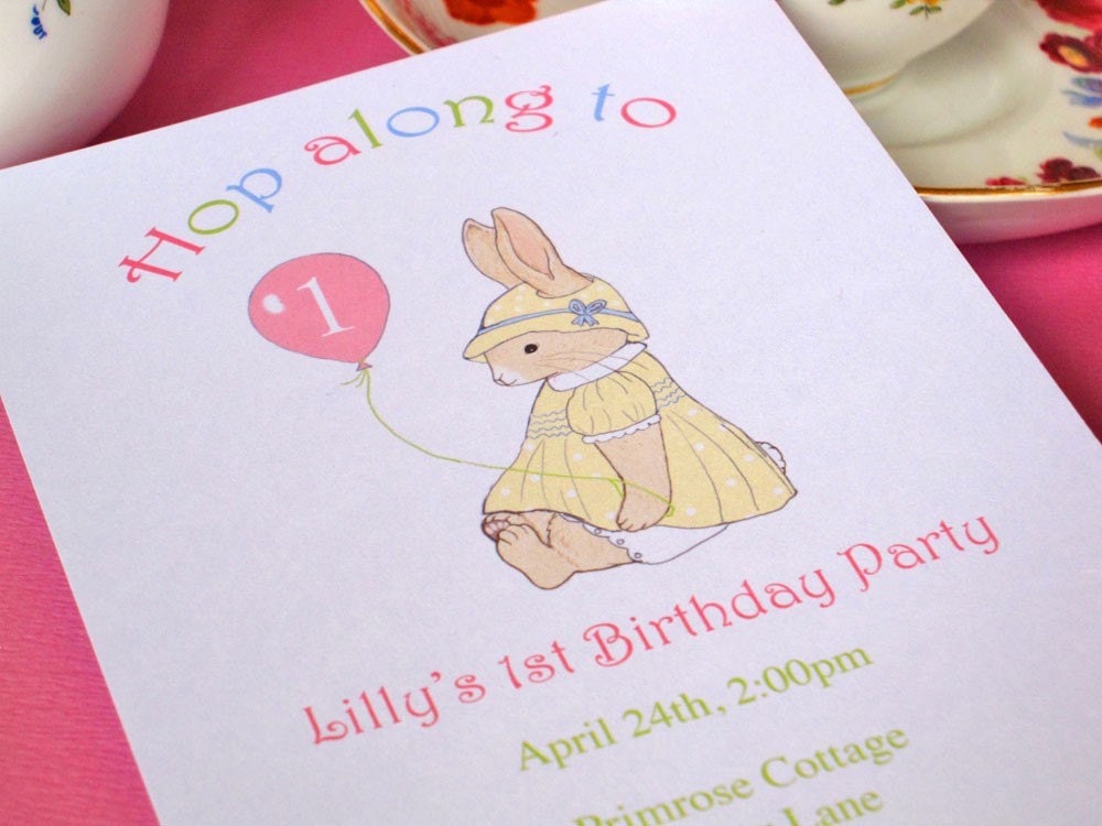 Invitations x 10 - Primrose Bunny Party Personalized