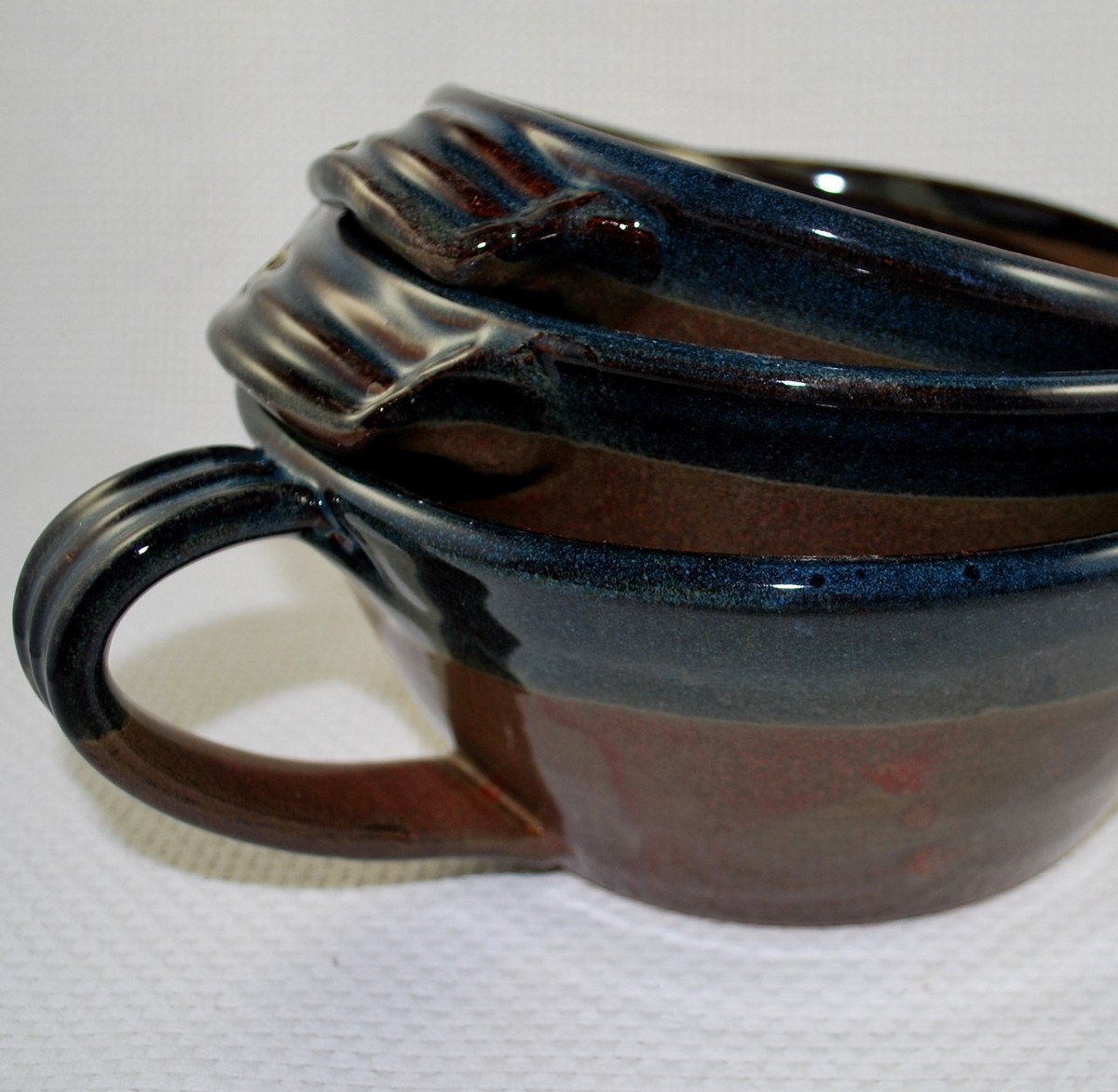 Set of Three Nesting Batter Bowls with Handles/Wheel Thrown Stoneware Pottery Free Shipping