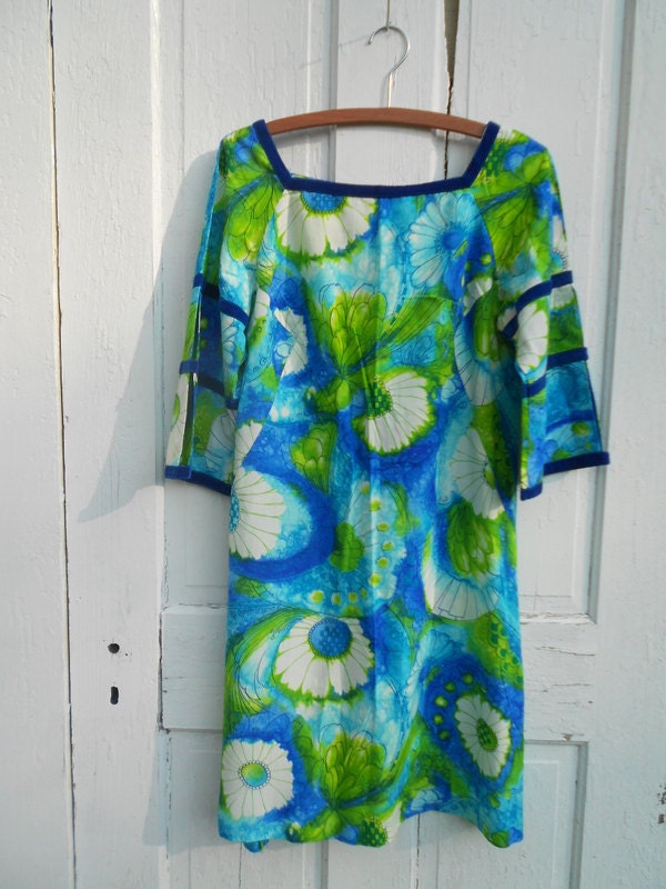 Floral Dress Medium M Liberty House Neon Tropical Print 1960s Fashion