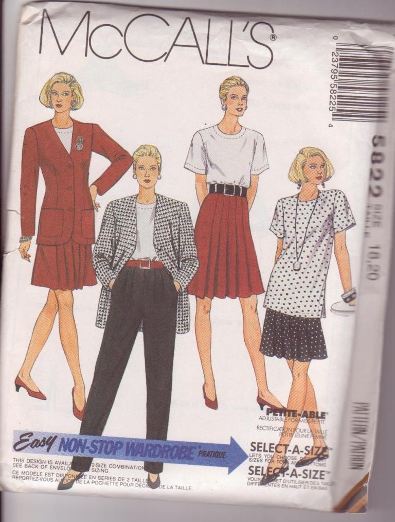 McCalls Misses Unlined Jacket Top Skirt and Pants Sewing Pattern 5822