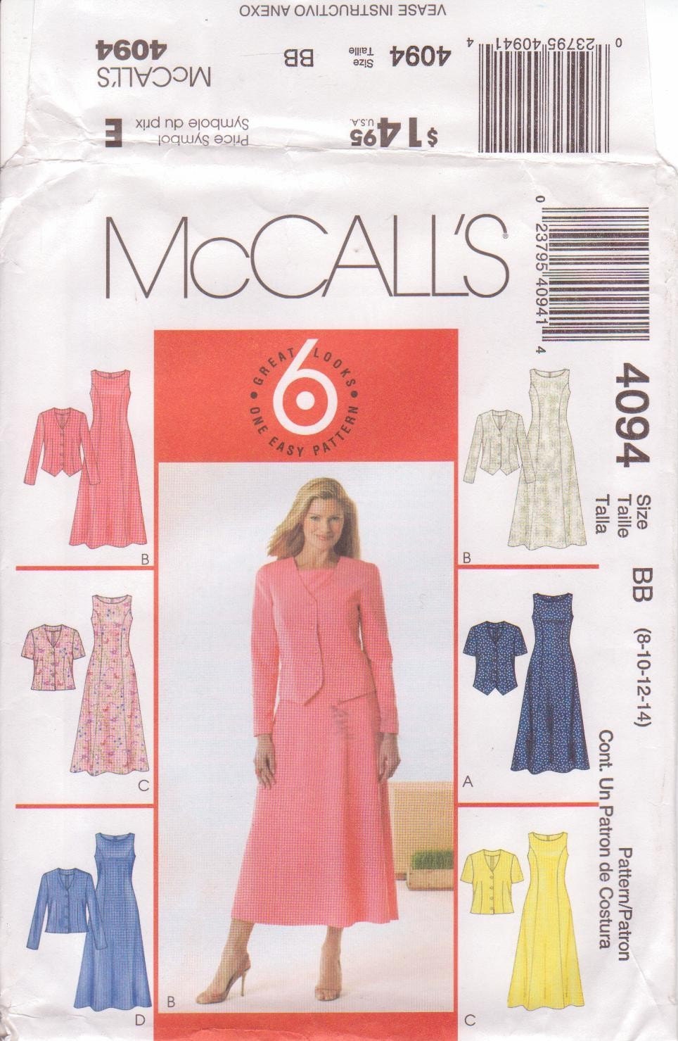 McCalls 4094 - Petite Princess Style Dress and Unlined Jacket