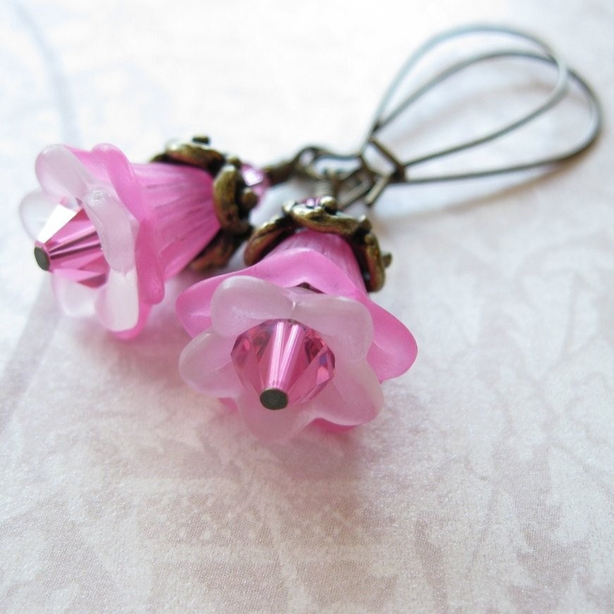 Pink Trumpet flower earrings For breast cancer awareness
