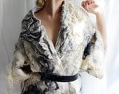 White and grey felt coat fur free kimono by vilte OOAK