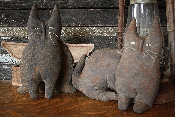 Primitive 2 Folk Art Black Cats E-PATTERN