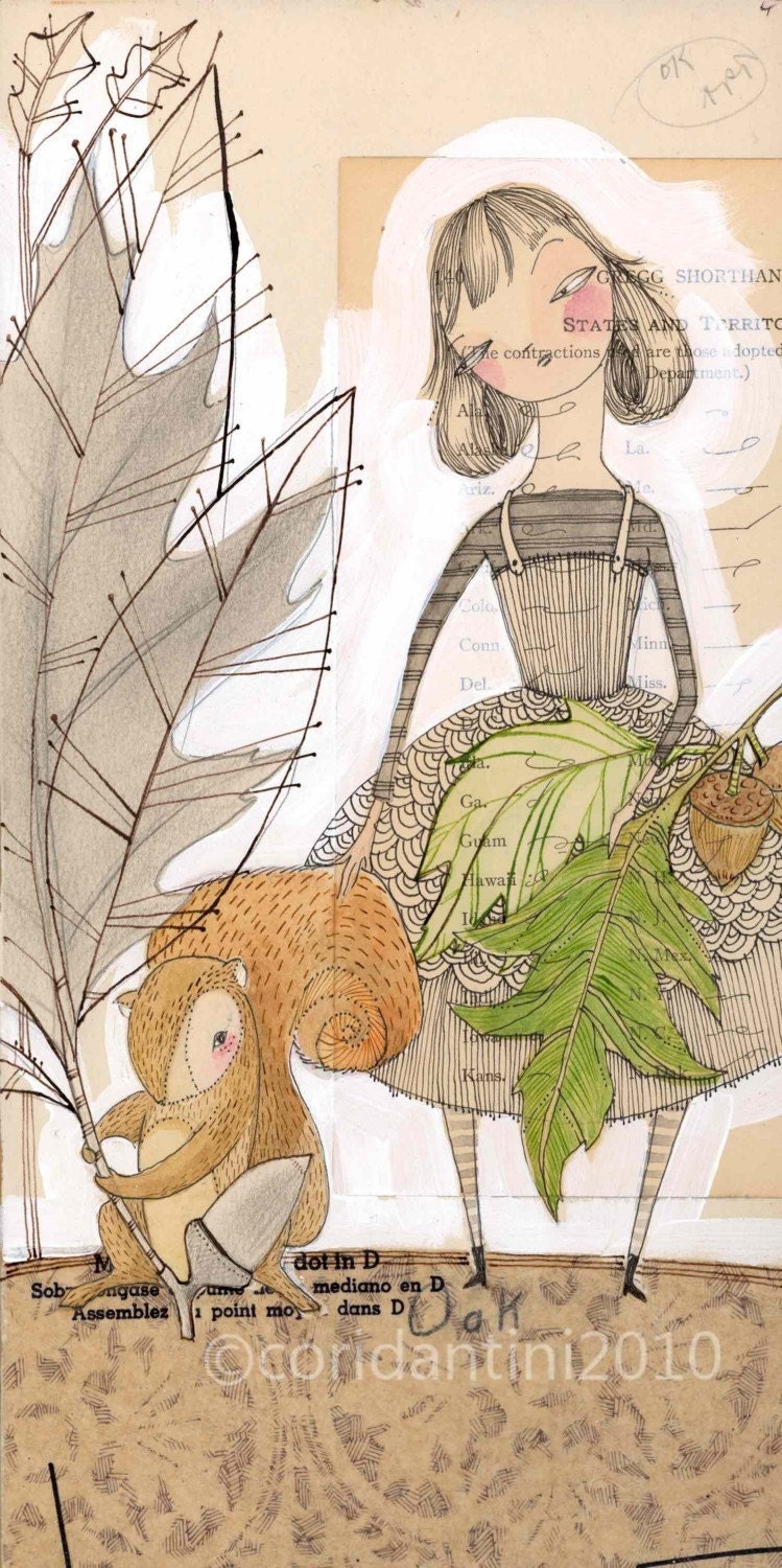 squirrel print - woodland artwork - limited edition - ARCHIVAL - 5 x 10 inches,  by cori dantini