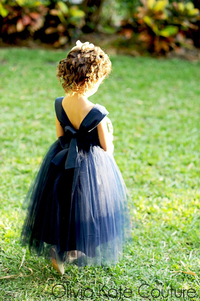 Flower Girl Dress Natural Navy